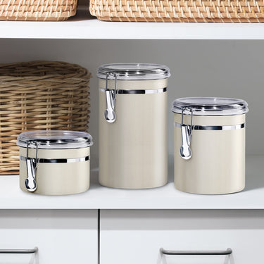 Oggi Stainless Steel Kitchen Canister 47 fl oz, Gray - Airtight Clamp Lid, Clear See-Thru Top - Ideal for Kitchen Storage, Food Storage, Pantry Storage. Large Size 5